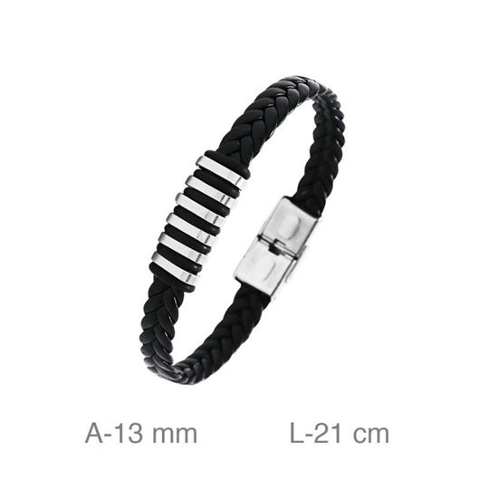 Foto de Pulsera de cuero trenzado negro y acero