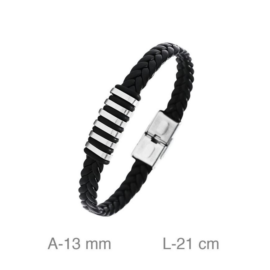 Foto de Pulsera de cuero trenzado negro y acero
