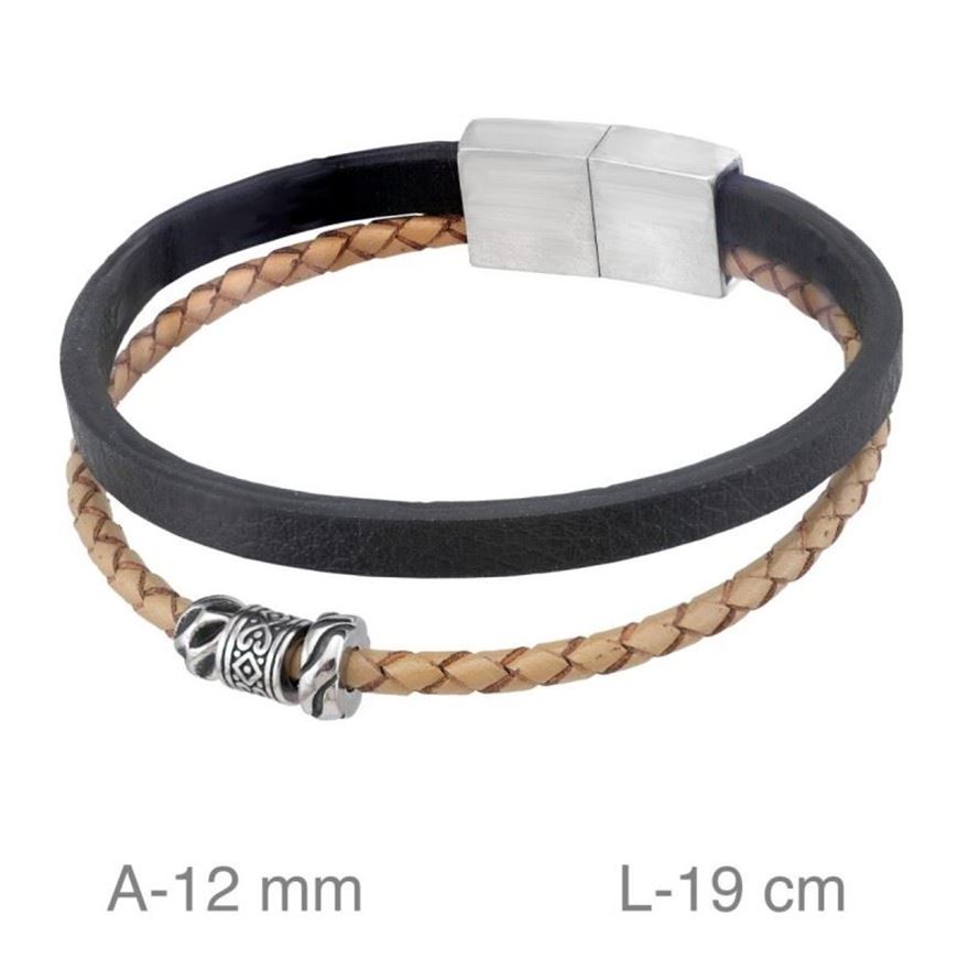 Foto de Pulsera doble de cuero bicolor y acero