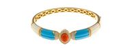 Foto de Pulsera de caña metal chapado dorado esmaltado naranja turquesa