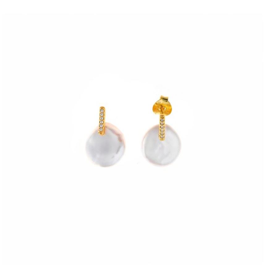 Foto de Pendientes de plata baño dorado barra con perla