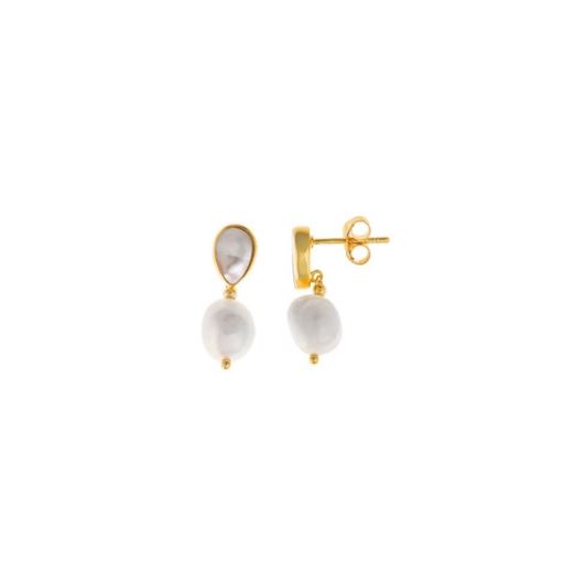 Foto de Pendientes de plata baño dorado perla y pera nácar