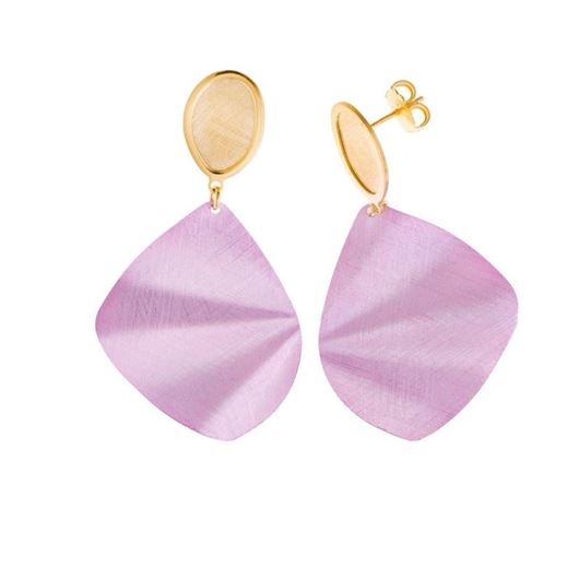 Foto de Pendientes de latón baño dorado óvalo esmalte malva