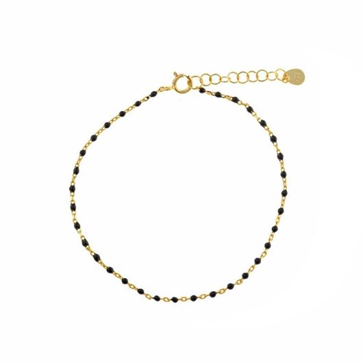 Foto de Pulsera plata baño oro con bolitas esmaltadas negro