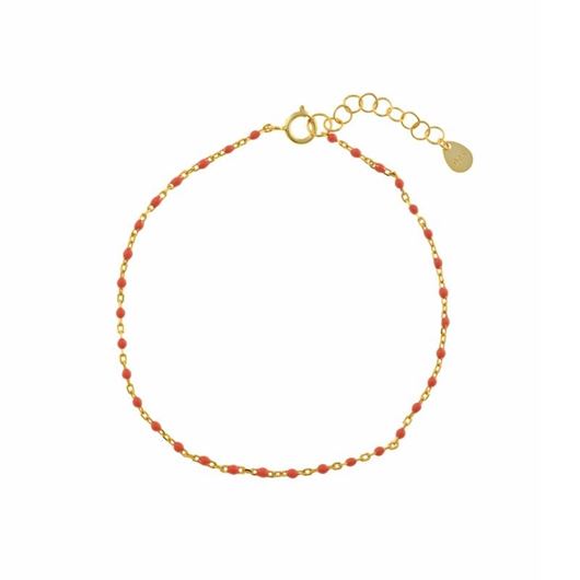 Picture of Pulsera plata baño oro con bolitas esmaltadas coral