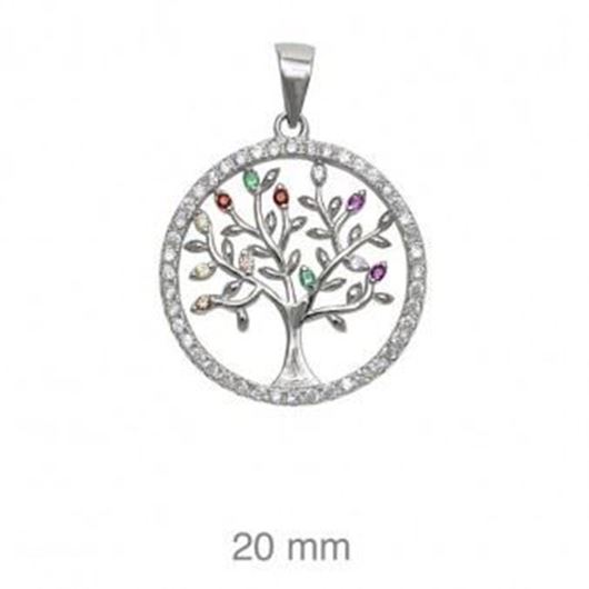 Foto de Colgante de plata baño de rodio Árbol de la vida circonitas de colores