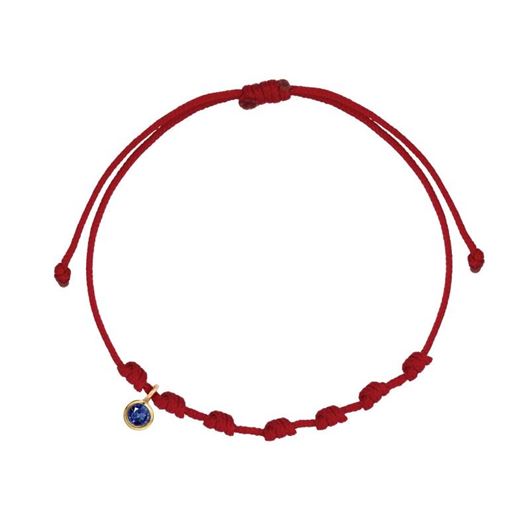Foto de Pulsera 7 nudos nylon rojo Circonita azul zafiro en oro amarillo 18kt