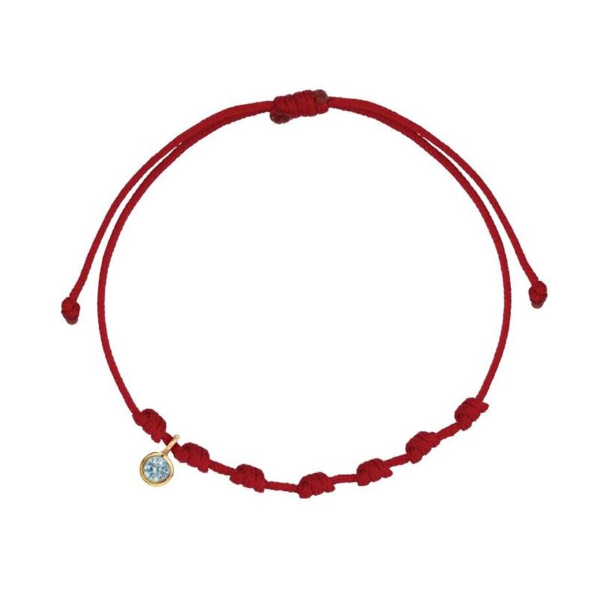 Foto de Pulsera 7 nudos nylon rojo Circonita azul en oro amarillo 18kt
