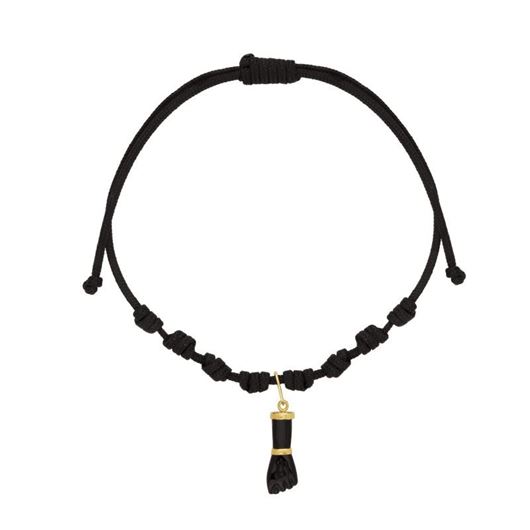 Foto de Pulsera 7 nudos nylon negro Puño azabache con oro amarillo 18kt