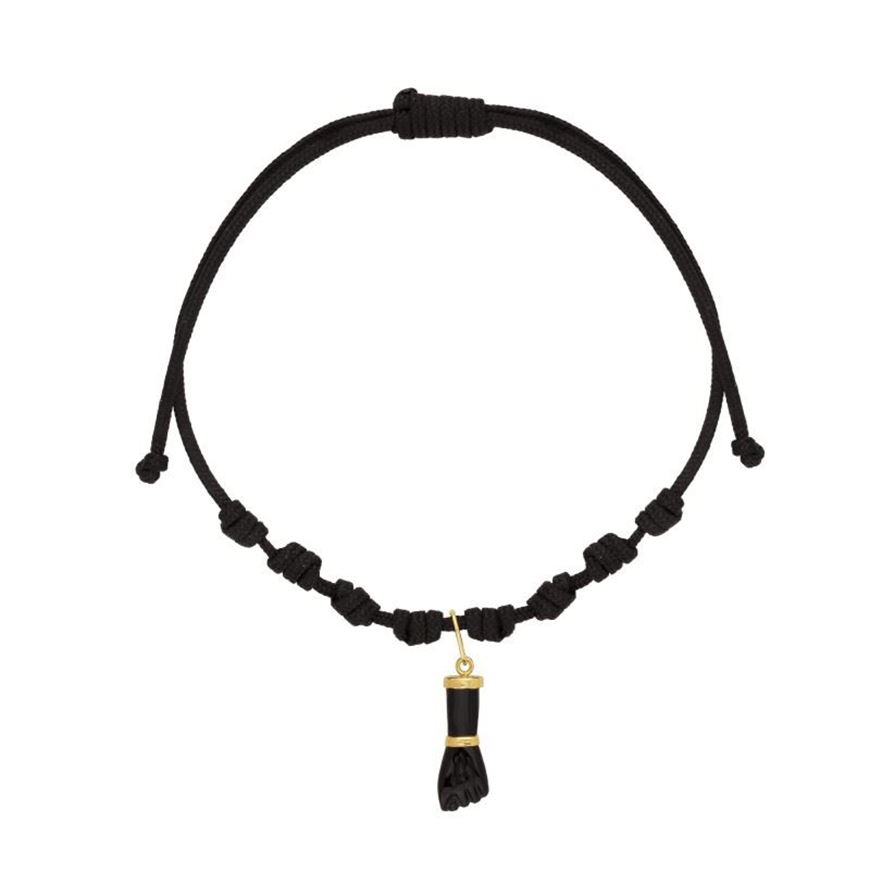 Foto de Pulsera 7 nudos nylon negro Puño azabache con oro amarillo 18kt