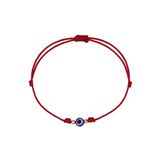 Foto de Pulsera 7 nudos nylon rojo Ojo cristal mini y bolitas en oro amarillo 18kt