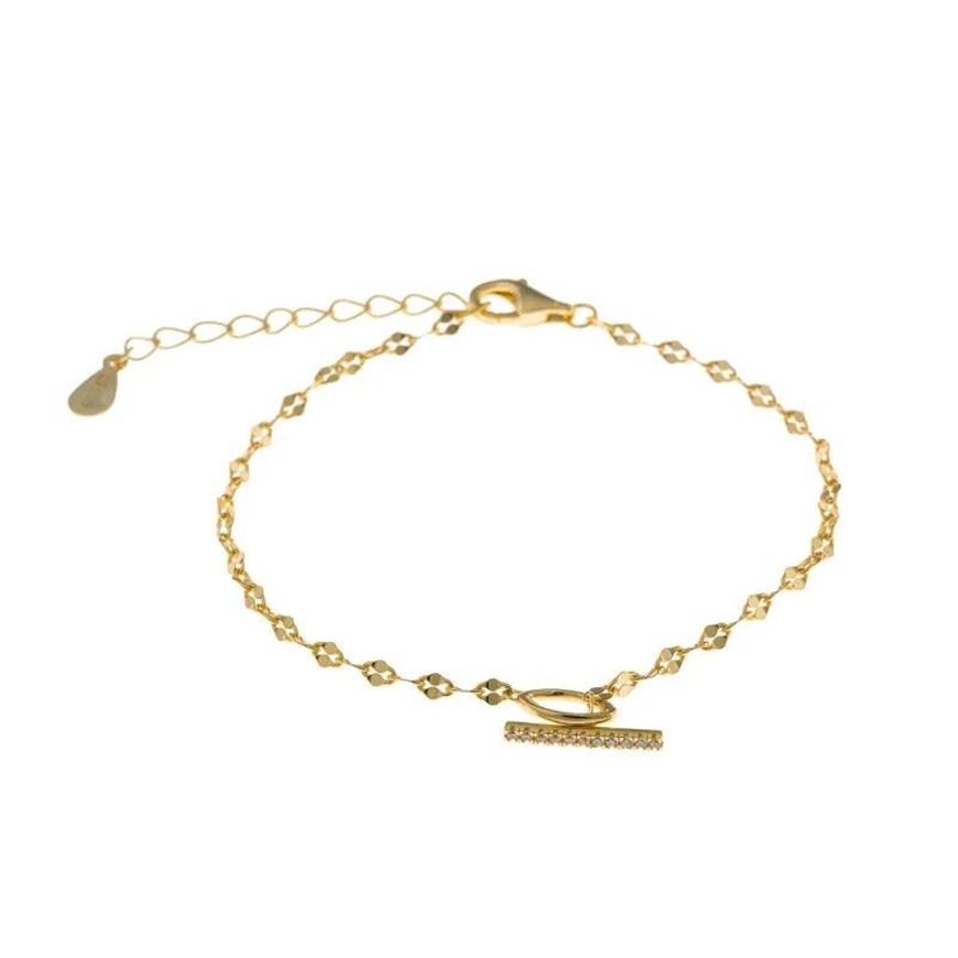 Foto de Pulsera plata baño oro cadena barra circonitas