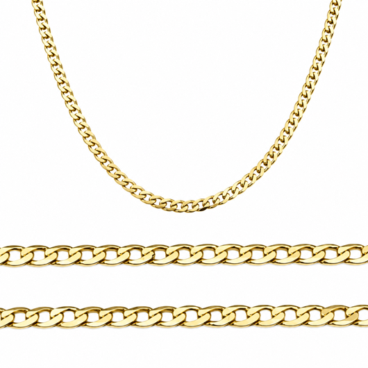 Foto de Cadena oro amarillo 18kt, eslabón barbado diamantado extraplano, grosor 1,55mm, longitud 50cm