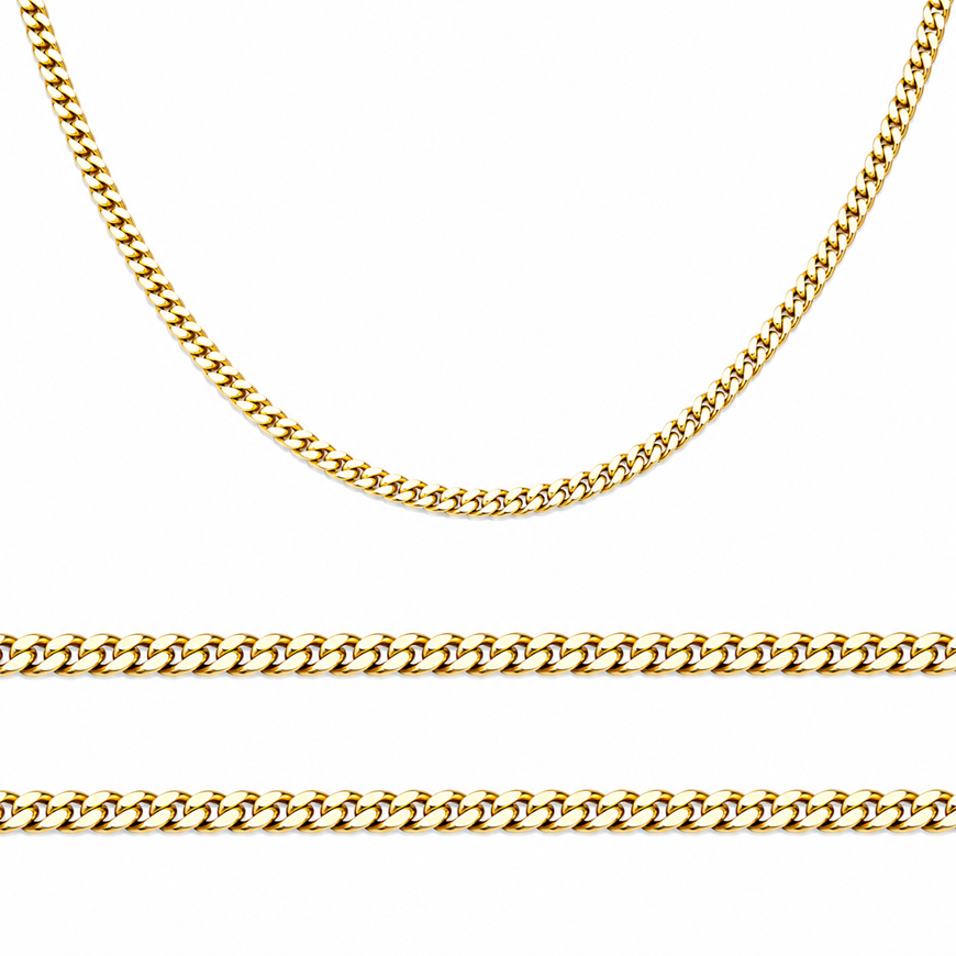 Foto de Cadena oro amarillo 18kt, eslabón barbado tupido plano, grosor 1,70mm, longitud 50cm