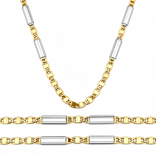 Foto de Cadena de oro bicolor 18kt eslabón plano, longitud 50cm