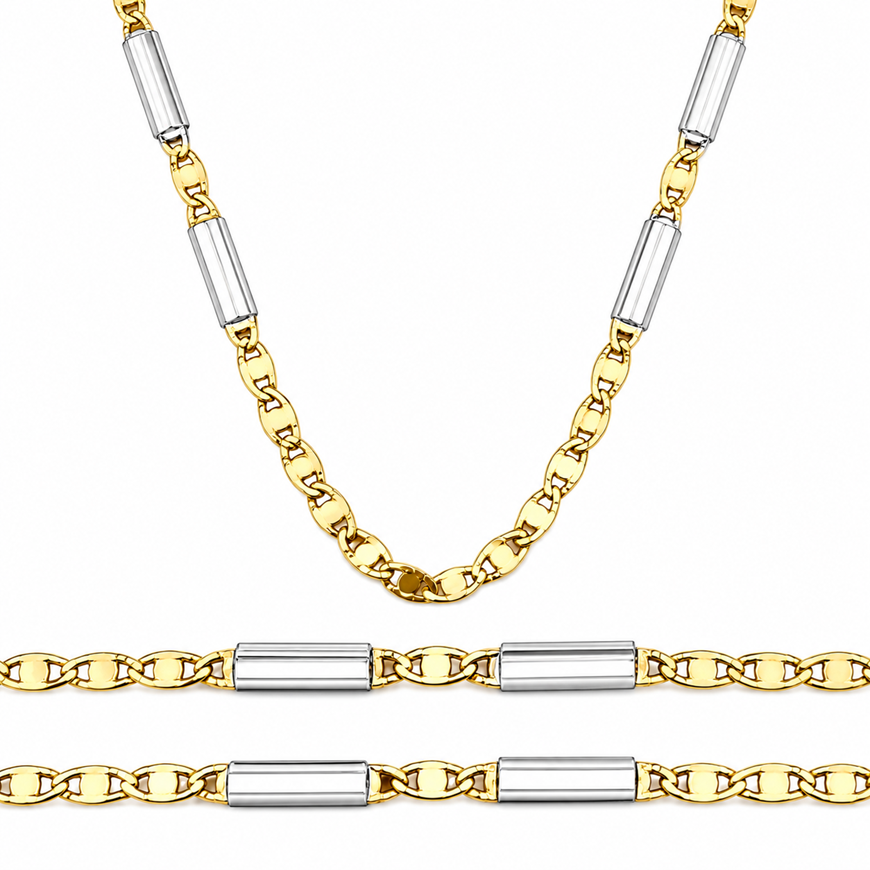 Foto de Cadena de oro bicolor 18kt eslabón plano, longitud 50cm