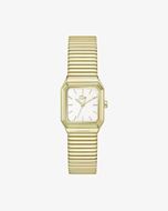 Foto de Reloj de acero dorado René para mujer con esfera blanca