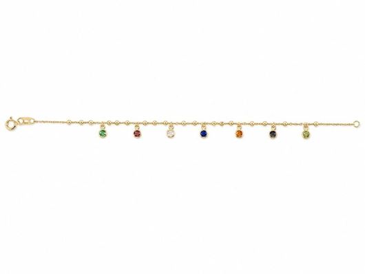 Foto de Pulsera oro amarillo 18kt, bolitas y chatones de circonitas multicolor 