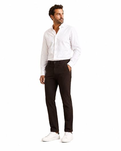 Foto de Pantalon marrón oscuro, microestructura, slim fit, cintura elástica