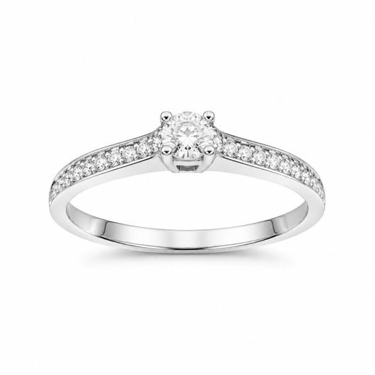Foto de Anillo oro blanco 18kt con diamante central 0,10 ct y diamantes laterales 0,11 ct
