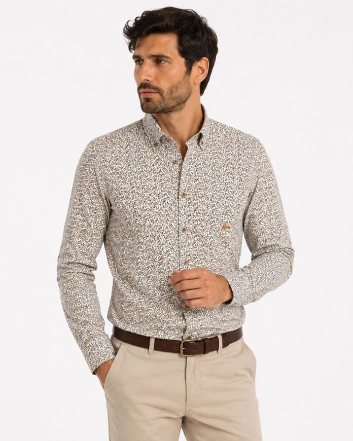 Foto de Camisa DB estampado hojas pequeñas verde/marrón regular fit
