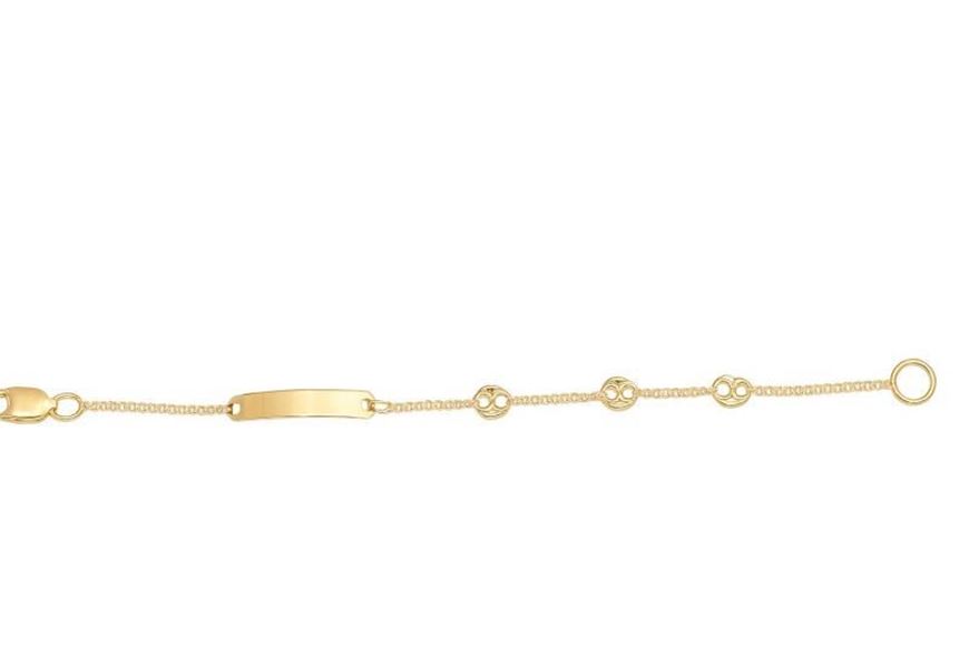 Foto de Pulsera Esclava de Bebé en Oro Amarillo 18kt con Placa y Eslabones Calabrote