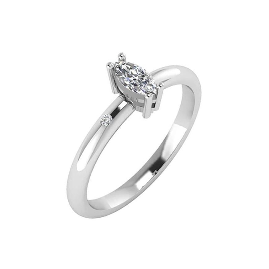 Foto de Anillo de oro blanco 18 kilates y diamante en talla marquise de 0.16 quilates