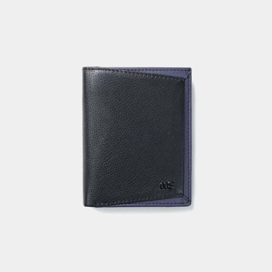 Foto de Cartera Milano con tarjetero en piel de vacuno negro/azul