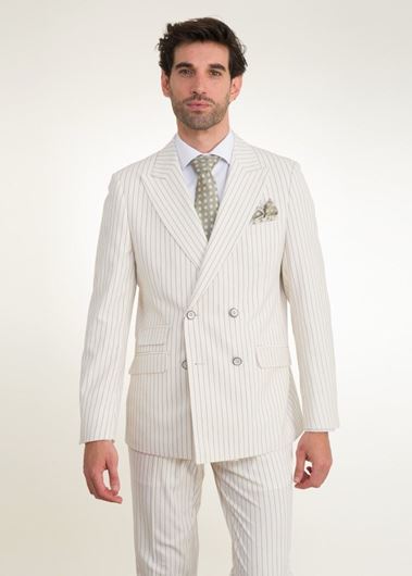 Foto de Traje cruzado slim fit blanco raya diplomática negra