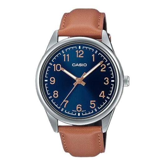 Foto de Reloj Casio analogico esfera azul correa piel camel
