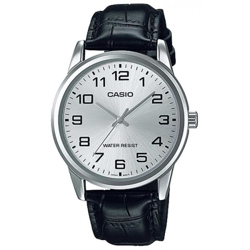 Foto de Reloj Casio analogico esfera plateada correa piel negra