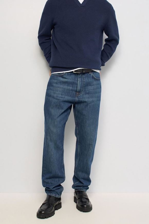 Foto de Pantalones vaqueros Relaxed Fit cierre cremallera y botón azul 