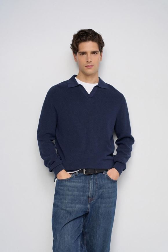 Picture of Jersey de punto cuello en V marino