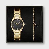 Foto de Caja de regalo Féroce Mini Reloj Acero, Negro y Pulsera de Cadena, Color Oro