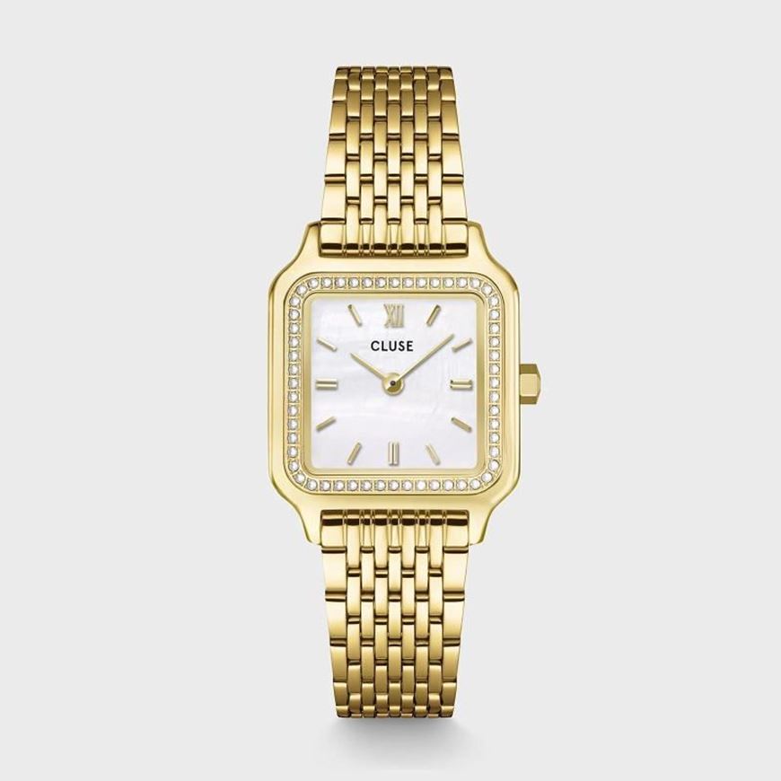 Foto de Reloj Gracieuse Petite de acero, perlas de cristal, color blanco y dorado