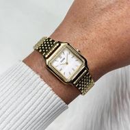 Foto de Reloj Gracieuse Petite de acero, perlas de cristal, color blanco y dorado