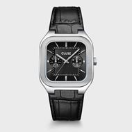 Foto de Reloj multifunción Quadrus de cuero, color negro y plateado
