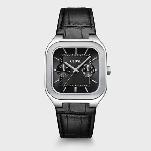 Picture of Reloj multifunción Quadrus de cuero, color negro y plateado