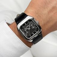 Foto de Reloj multifunción Quadrus de cuero, color negro y plateado