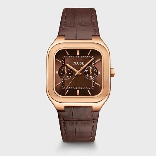 Picture of Reloj multifunción Quadrus de piel, color marrón y oro rosa
