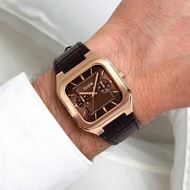 Foto de Reloj multifunción Quadrus de piel, color marrón y oro rosa