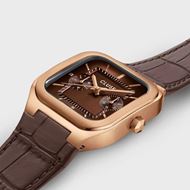 Foto de Reloj multifunción Quadrus de piel, color marrón y oro rosa