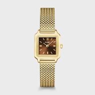 Foto de Mini reloj Gracieuse de malla, color marrón y dorado