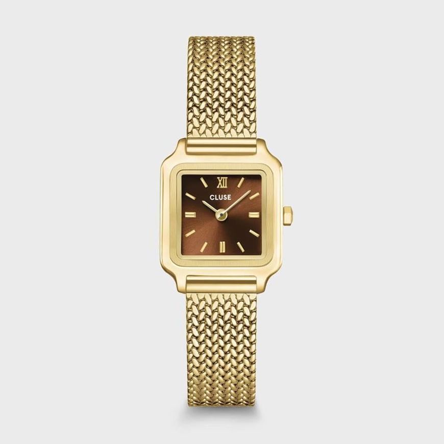 Foto de Mini reloj Gracieuse de malla, color marrón y dorado