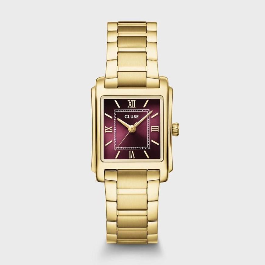 Foto de Reloj Anglée de acero, color cereza oscuro y dorado