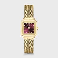 Foto de Mini reloj Gracieuse de malla, color cereza oscuro y dorado
