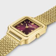 Foto de Mini reloj Gracieuse de malla, color cereza oscuro y dorado