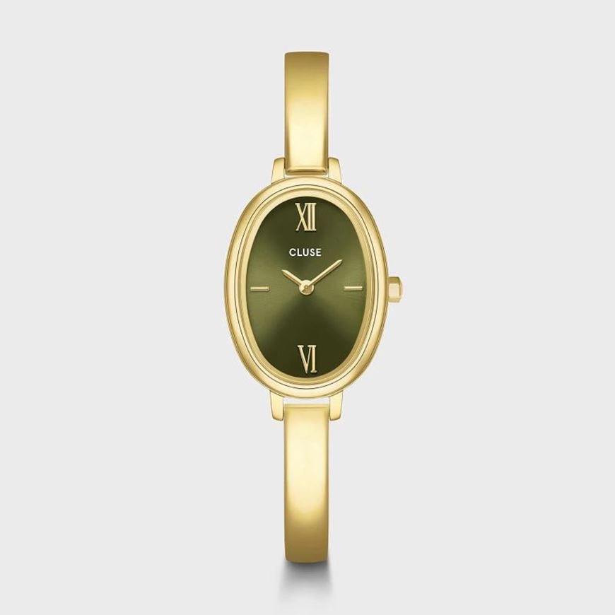 Foto de Reloj L'Ovale de acero, color oliva y dorado