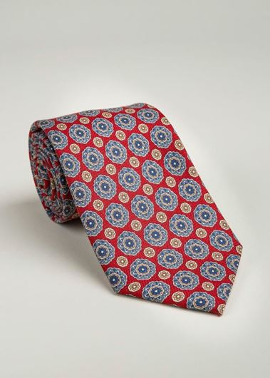 Foto de Corbata de seda estampado vintage rojo y azul