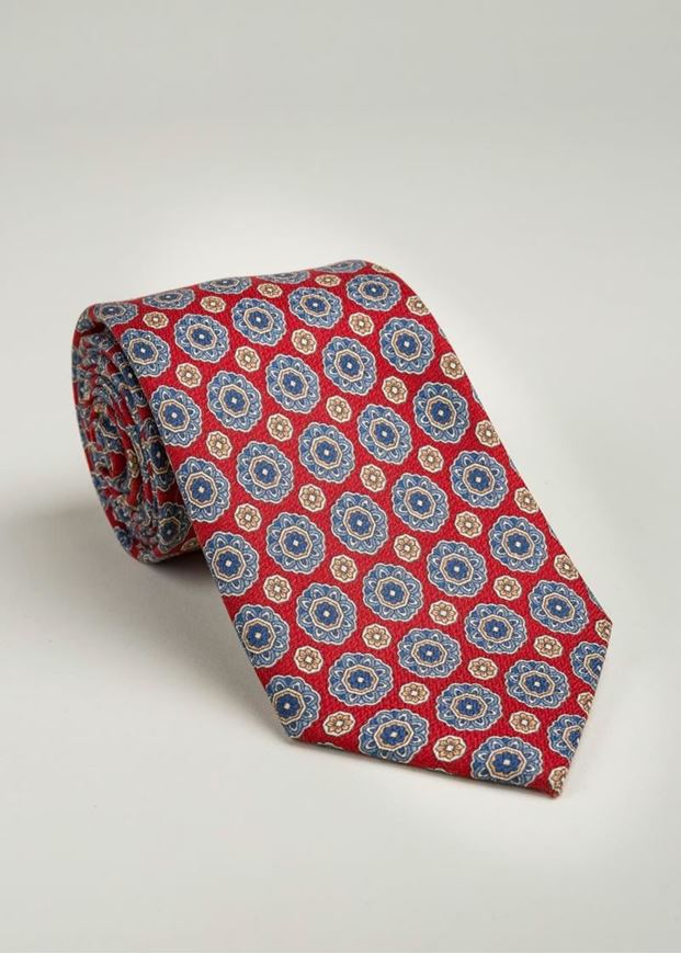 Foto de Corbata de seda estampado vintage rojo y azul